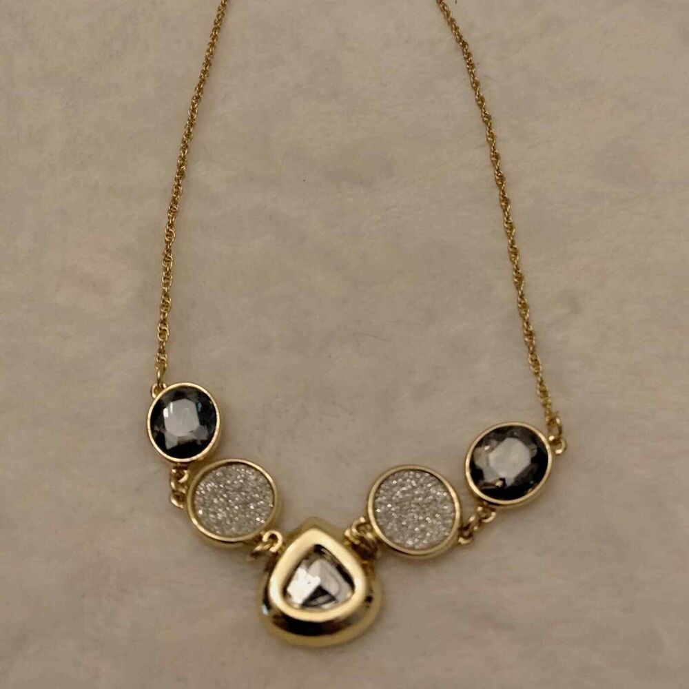 Monet gold and crystal necklace- Adjustable 16'-18" chain